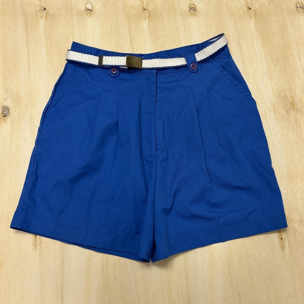 Vintage Ann Chabrol Shorts Womens 16 34W Blue Chino Pleated Belted Summer Casual